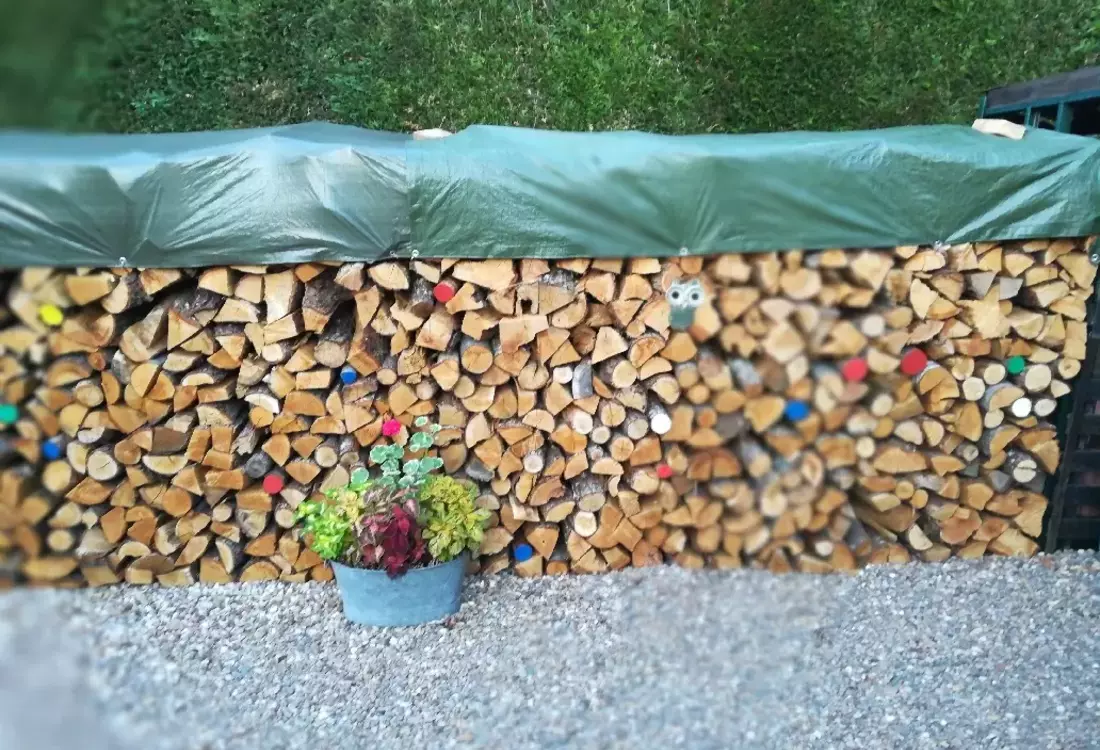 pile de bois de chauffage 50 cm avec déco